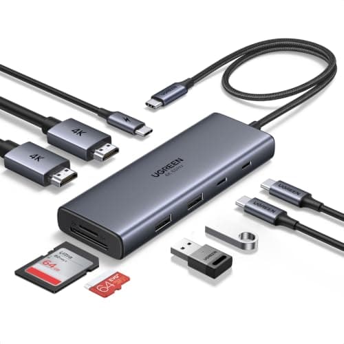 UGREEN Laptop Docking Station Dual Monitor, Dual 4K@60Hz 9-in-1 USB C Hub
