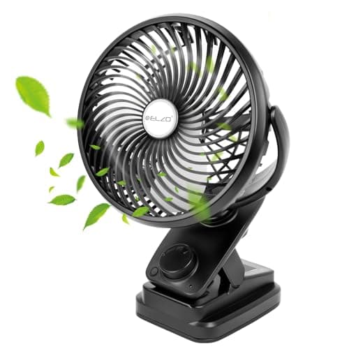 ELZO Clip USB Desk Fan 20000mAh Rechargeable Battery Operated, LED Light 360° Rotation Stepless Speed Mini Fan Super Quiet Portable for Office Stroller Car Camping Travel