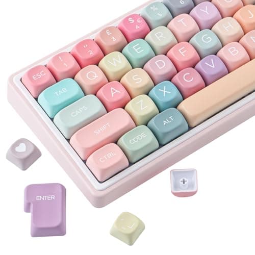 Sunzit Keycaps UK Layout,132 Keys MOA Profile PBT ISO Keycaps Cute Rainbow Candy Custom Keycap Set for Cherry MX Switches ISO UK Layout Mechanical Gaming Keyboard