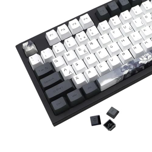 JSJTKeys Ink Lotus Keycaps 148 keys UK Layout PBT keycaps OEM profile Custom Keycap Set Suitable for 61/68/84/87/96/108 Cherry MX Switches Mechanical Keyboard Key Caps