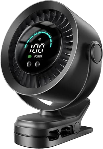 KIMMOO Portable Clip on Fan, 100-Speed Rechargeable USB Fan with LED Display, 360° Rotation & Strong Airflow Desk Fan, Up to 17 Hours Small Battery Fan for Outdoor Pram Camping Office Bedroom
