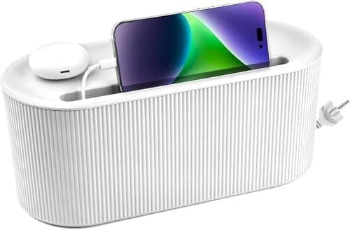 Cable Hider Box Desk Cord Storage Organiser for Power Strips & Cables White