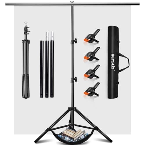Heysliy White Backdrop with Stand 2x2M/6.5x6.5Ft,1.5 x2M Whitescreen Photography Backdrop with T-Shape Stand Kit for Gaming,Photo Studio,Streaming,Shooting Videos