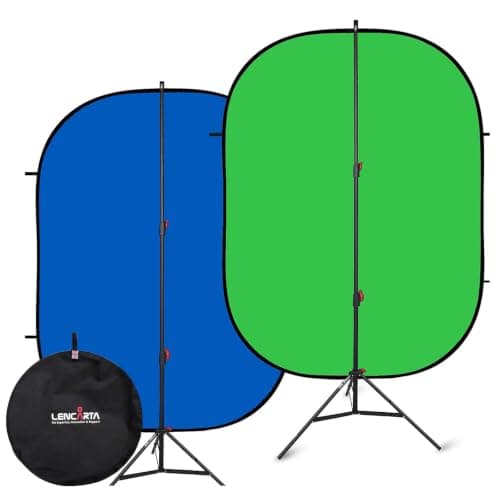 LENCARTA Green Screen Background with Stand 1.5m x 2m (4.9ft x 6.6ft) Pop Up Reversible Blue, Collapsible Chroma Key Greenscreen Backdrop Kit for Gaming, Photo, Stream, Chromakey, Zoom, Home Working