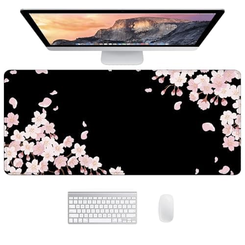 Black Desk Mat Large Mouse Mat Gaming XXL 90 x 40cm, Black Sakura Blossom