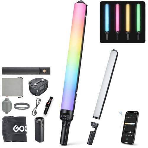 Godox LC500R Air RGB LED Video Light, 600mm RGB Light Stick, 2630 Lux @0.5m, 2800K-10000K, CRI 96/TLCI 98, 14 FX, Battery Grip 94min, USB-C & Bluetooth App for Vlog, Livestream