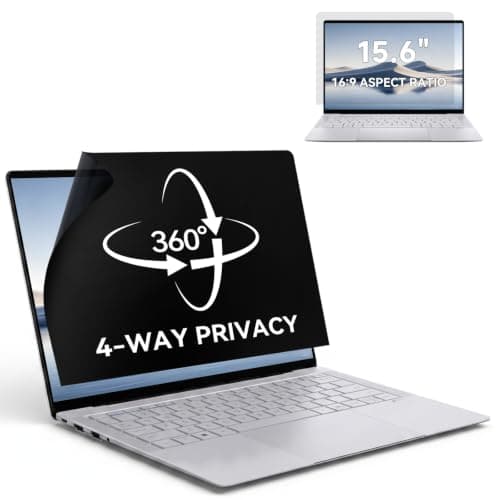 IPROKKO 360° Laptop Privacy Screen Protector 15.6 Inch for Hp/Dell/Acer/Lenovo/ThinkPad/Samsung/Asus/Sony, 16:9 Aspect 4-Way Laptop Privacy Shield, Anti Blue Light Glare 15.6in Laptop Privacy Filter