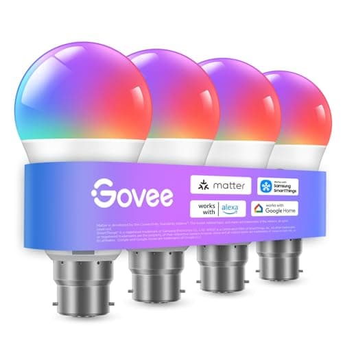 Govee RGBWW B22 Smart Bulb, 800LM, Music Sync, 54 Scenes, 4 Packs