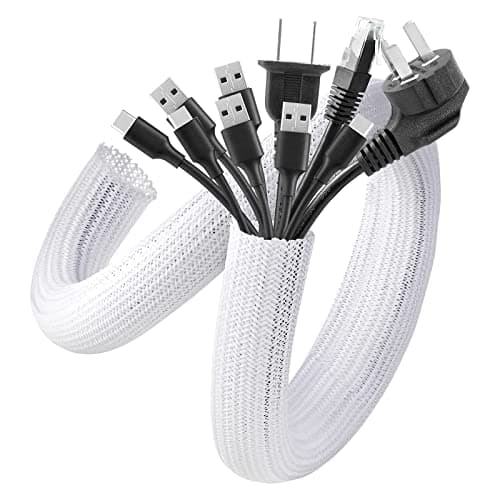 AGPTEK Cable Tidy Sleeve White, Braided 3M/9.84ft Dia. 12-20mm for Desk, TV