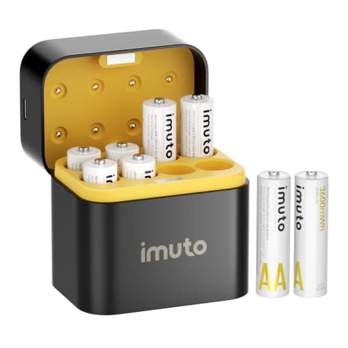 imuto 8-Pack Rechargeable Lithium AA Batteries with Charger, 3600mWh 1.5V