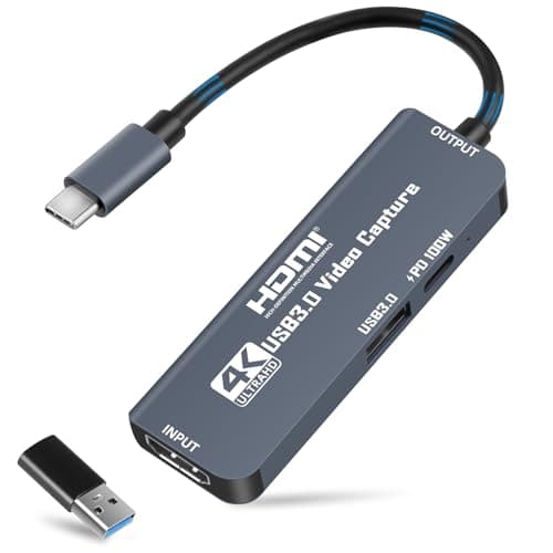 Flintronic USB 3.0 Video Capture Card with 100W PD, HDMI to USB-C 4K 1080P 60FPS, for Live Broadcast Gaming Streaming