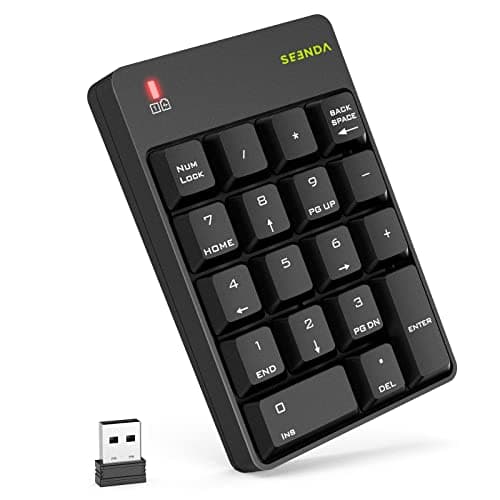 Seenda Wireless Number Pad, 2.4GHz Numpad with USB Receiver, 18-Key, Black