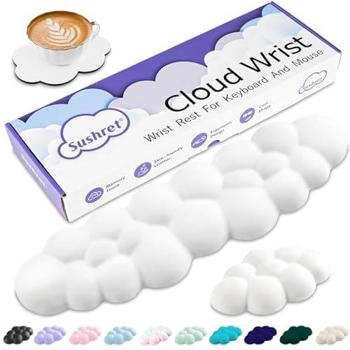 Sushret Cloud Wrist Rest Keyboard, Cloud Palm Rest Set with PU Leather Memory Foam, Cute Keyboard Rest for Wrist Support and Arm Rest, Desk Cloud Wrist Pad for PC/Gaming/Hand Cushion/Computer-White