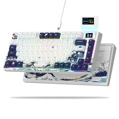 Womier S-K80 75% Keyboard with Color Multimedia Display Mechanical Gaming Keyboard, Wired Hot Swappable Gasket Mount RGB Custom Key Board, Pre-lubed Stabilizer for Mac/Win, White Kanagawa