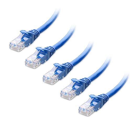 Cable Matters 5-Pack 10Gbps Snagless Cat 6 Ethernet Cable, 0.3m, Blue | 24 AWG Bare Copper, Gold-Plated RJ45 Contacts, 550MHz, PoE++, Cat6 LAN Cable for Routers, Switches and PCs