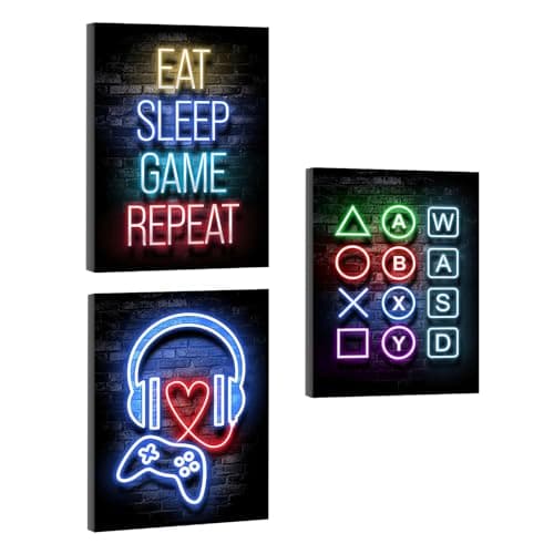 KiKiHong 3 Pcs Gaming Poster Framed,Gaming Room Decor Wall Art 20 x 30 cm