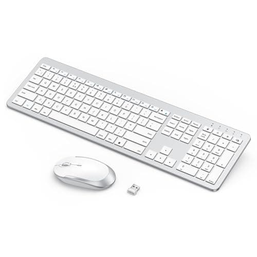 seenda SK38-3 Wireless Keyboard and Mouse Rechargeable, White Silver