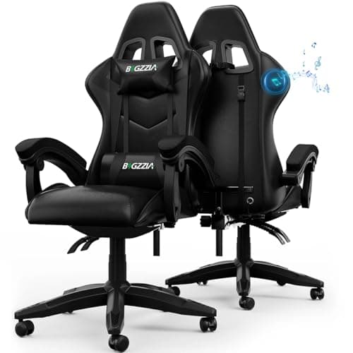 Bigzzia Gaming Chair with Bluetooth Speaker and Ergonomic Computer Chair Reclining PU Leather High Back Video Game Chair (Black, With Bluetooth Speaker)