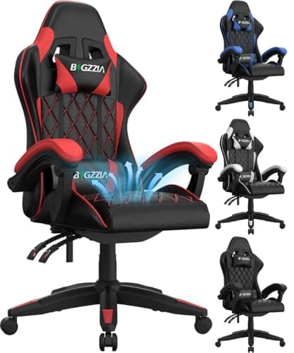 Bigzzia Gaming Chair with Breathable Cushion, Ergonomic Computer Chair with Reclining Lumbar Support and Linkage Armrests, for Gamers and Boys (Red)