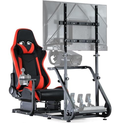 Dardoo Racing Simulator Cockpit with Monitor Stand - TV Mount&Red Seat fit for Logitech G923 Thrustmaster Wheels Fanatec WITHOUT Wheel Shifter Pedal and Display (Monitor Stand Cockpit - Red)