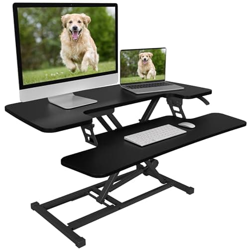 FLEXISPOT Standing Desk Converter Sit to Stand up Desk Riser with Dual Monitor and Laptop, Height Adjustable Computer Workstation with Wide Keyboard Tray, Black