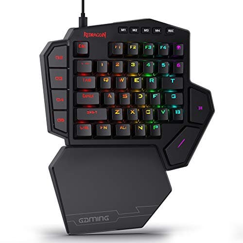 Redragon K585 DITI One-Handed RGB Mechanical Gaming Keyboard, Blue Switches, Type-C Professional Gaming Keypad with 7 Onboard Macro Keys, Detachable Wrist Rest, 42 Keys | On Board 28 Combo Slots 4 Profiles Keyboard, USB Pass-Through Port, 16.8M Colors, Swap-Ready Socket, Detachable Wrist Rest