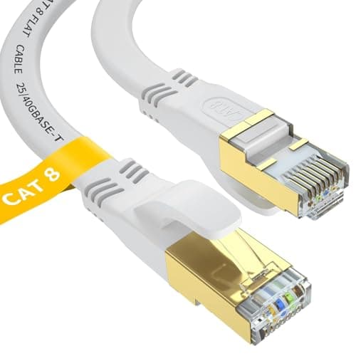 YSONG Cat 8 Ethernet Cable 3M, High Speed 40Gbps 2000Mhz Flat Internet Cable, Gold Plated RJ45 Lan Cable, for PC/Modem/Router/Gaming, Faster Than Cat7/Cat6/Cat5 (White)
