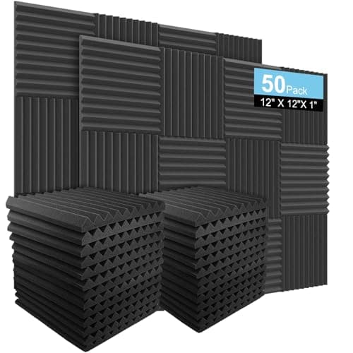 50 Pack Acoustic Panels Soundproof Studio Foam for Walls Sound Absorbing Panels Sound Insulation Wedge for Studio, 30 X 30 X 2.5cm (Black)