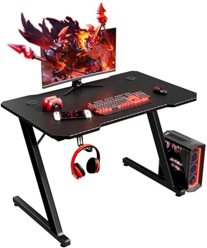 Homall Gaming Desk 80 x 50 cm PC Computer Desk Z Shaped Computer Table PC Gaming Table Gamer Desk for Home Office with Headphone Hook, Black, ZOBK80
