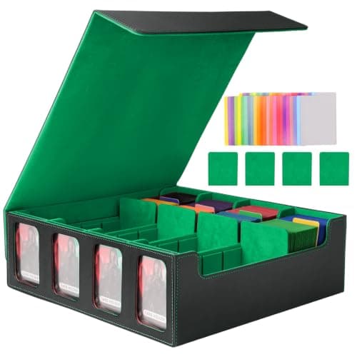 Commander Deck Box for MTG, Trading Card Storage Holds 3000+ TCG Cards, MTG Deck Box with 24 Colorful Dividers, Magnetic Card Collection Box with Display Windows Fits for YuGiOh (Black & Green)