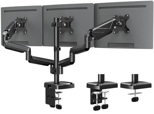 MOUNTUP Triple Monitor Mount - 3 Screen Desk Mount for 27 inch Displays, Articulating Arms with Gas Spring, Heavy Duty, Each Arm Holds Up to 17.6 lbs