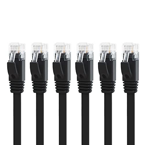 Yauhody CAT 6 Ethernet Cable 1.5m 6Pack, Cat6 Patch Cable 1.5m 6Pack, Black | High Speed, Flat, RoHs, Flexible, Cat6 Internet Network LAN Patch Lead with Snagless RJ45 Connector for Modem, Router, Gaming