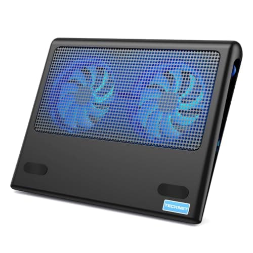 TECKNET Laptop Cooling Pad, 12"-16" Laptop Cooler with 2 Quiet Fans, Blue | Ergonomic Comfort Gaming Laptop Cooling Stand, Speed Adjustable Cooling Pad, Dual USB, Light-weight