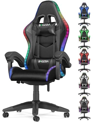 Ergonomic Gaming Chair with LED Lights for Adults (With Led Light, Black)