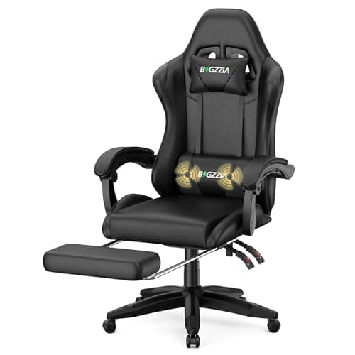 Racingreat Massage Gaming Chair with Footrest for Office & Home(Black)