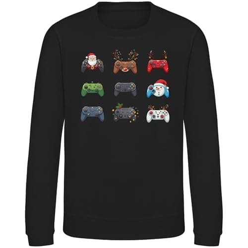 Purple Print House Gaming Controllers Christmas Boys Sweatshirt Santa Snowman Computer Wireless Joystick Festive Xmas Jumper Kids, 12-13 Years, Black