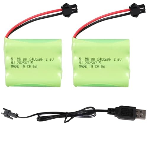 2PCS 3.6V 2400mAh Ni-MH Battery Pack with SM-2P Connector & USB Charging Cable, AA NiMH Rechargeable Battery Pack for RC Toys, RC Car Boat Plane, Lighting, Household Appliances