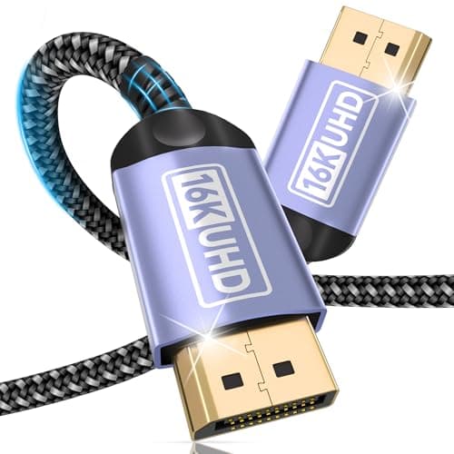 Zestiq 16K DisplayPort Cable 2.1 2M-16K@60Hz, 10K@60Hz, 8K@120Hz, 4K@240Hz/165Hz/144Hz, 2K@360Hz/240Hz, DP Cable Supports 80Gbps, HDR, DSC1.2a, FreeSync, G-Sync for Gaming Monitor, Graphics Card, PC