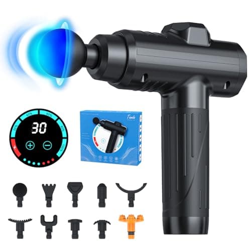 Massage Gun Deep Tissue, Portable Muscle Massage Device with 10 Massage Heads, 2026 Upgraded 30 Speeds Massager with LCD Touch Screen for Body Back Shoulder Muscle Relaxation