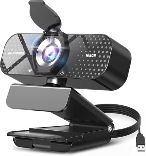 TRAUSI 1080P HD Webcam with Microphone, Noise Cancellation, Privacy Cover, Wide-Angle Lens, Auto Light Correction, Plug & Play USB Webcam for Laptop, Desktop, PC, Mac, Zoom, Skype, Streaming
