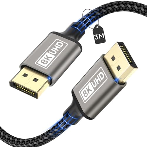 layajia 8K DisplayPort Cable 1.4 3M, DP to DP Cable Support 8K@60Hz, 4K@144Hz, 2K@240Hz, 32.4Gbps, HDCP 2.2, HDR, FreeSync, G-Sync, 3D Compatible with Gaming Monitor, PC, Graphics Card