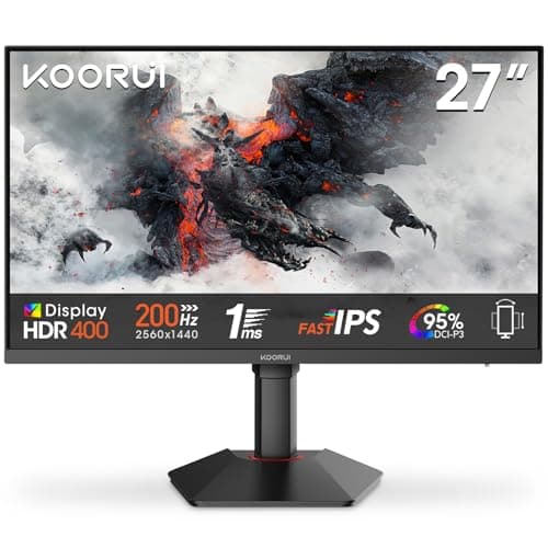 KOORUI 27 Inch Gaming Monitor, 200Hz, QHD 1440P, 1ms, Fast IPS