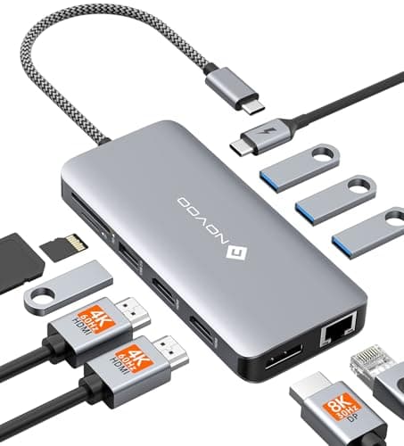 USB C Docking Station Triple Display - NOVOO RM11 Pro 11-in-1 USB C Dock with 8K@30Hz DP, Dual 4K@60Hz HDMI, 100W PD, RJ45 Ethernet, 3 USB-A 3.0 Ports, SD/TF Card Slots for Laptop and MacBook