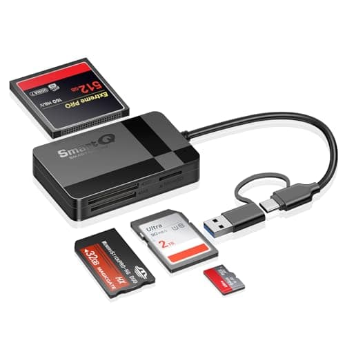 SDCard Reader, Multi-Format Memory Card Reader 4-in-1 usb C USB 3.0 Dual Connector Adapter Supports SD, MS, CF, TF, and Micro SD Cards. Compatible with Desktops, Tablets, and Smartphones