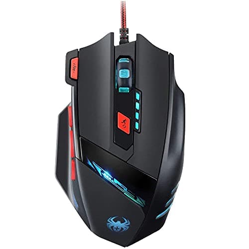 zelotes Gaming Mouse Wired 9200 DPI, 8 Programmable Buttons, Multi-Modes LED, Weight Tuning, Ergonomic Design, USB Optical Gamer Mouse with Cable,Mice PC, Laptop, Computer,Black