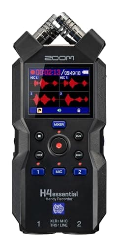 ZOOM H4essential Handy Recorder – 4-Track Recorder with 32-Bit Float, X/Y Microphones, XLR/TRS Inputs – For Music, Podcasts, Film Sound – Black