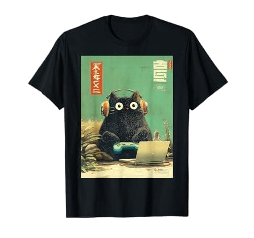Japanese Gamer Cat Video Games Abduction UFO Cat Dad T-Shirt