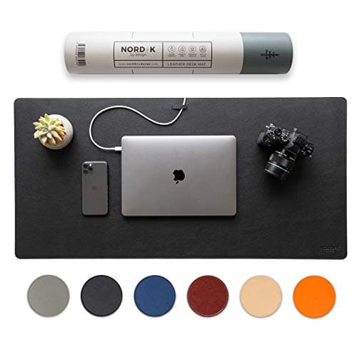 Nordik Leather Desk Mat - Pebble Black - Large Leather Desk Pad 89x43 cm