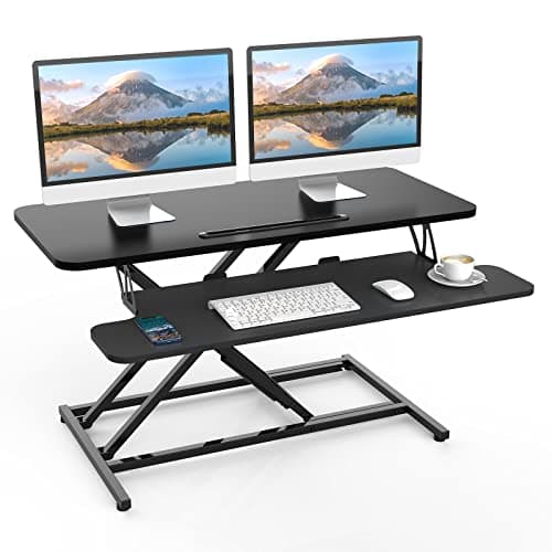 ERGOMAKER Standing Desk Converter, 36"/91cm, Black | Height Adjustable 12.5-52cm, Support 15KG, Quick Sit to Stand Up Desk Riser for Dual Monitor, for Home Office