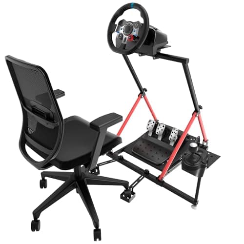 Racing Wheel Stand with Chair Fixing, Foldable Racing Cockpit Compatible with MOZA R5,R3,R9 to R25/ Logitech G920,G923,G27,G29/ Thrustmaster T248,T300,T500,T818/ Turtle Beach, HORI, Simagic Wheels